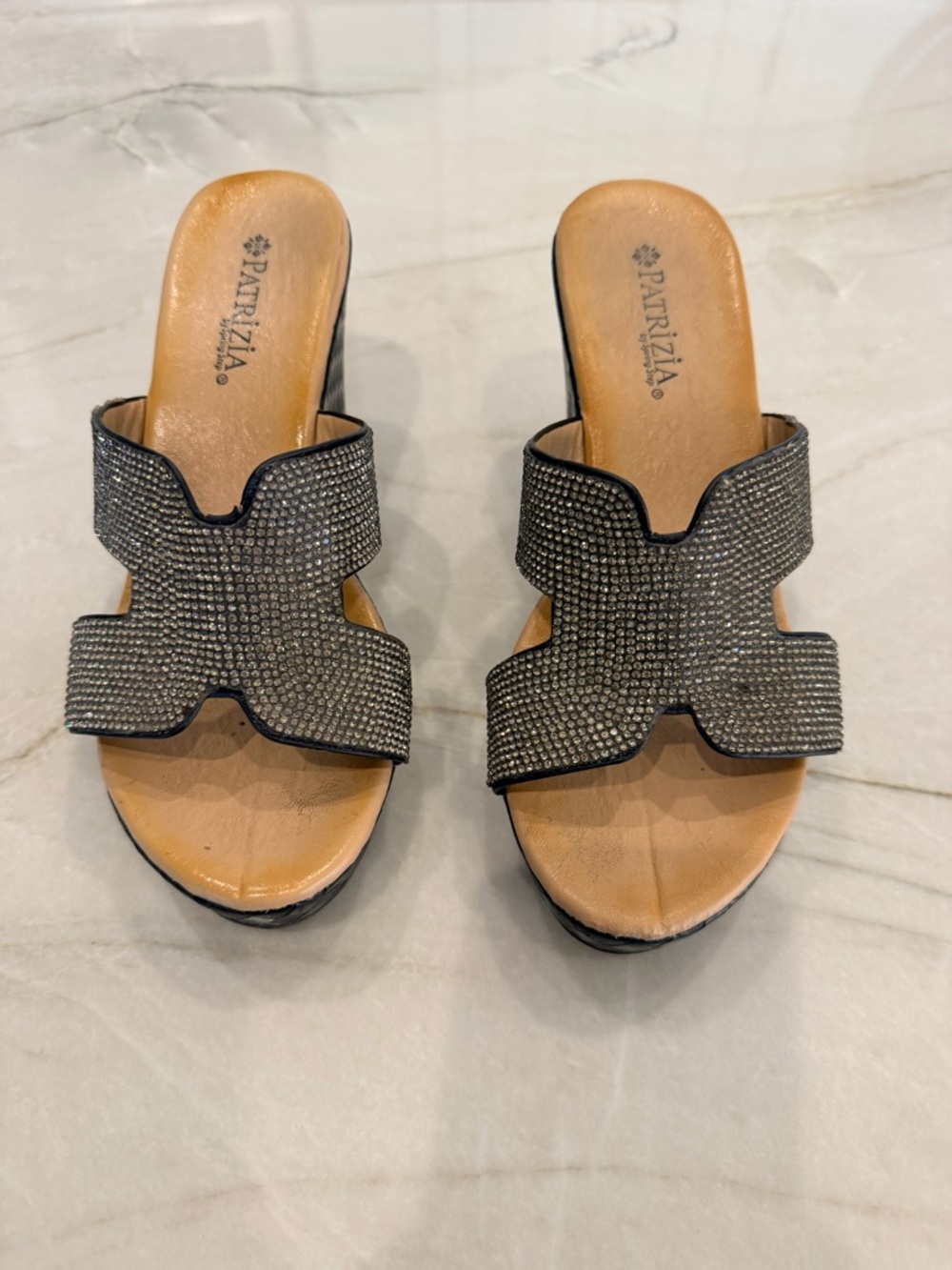 Patricia by Spring step Black Rhinestone Slide Sandals